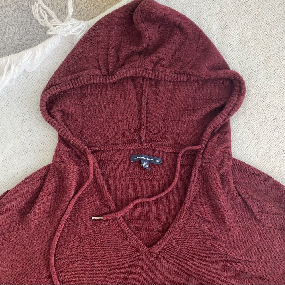 American Eagle Red Knit Hoodie Sweatshirt